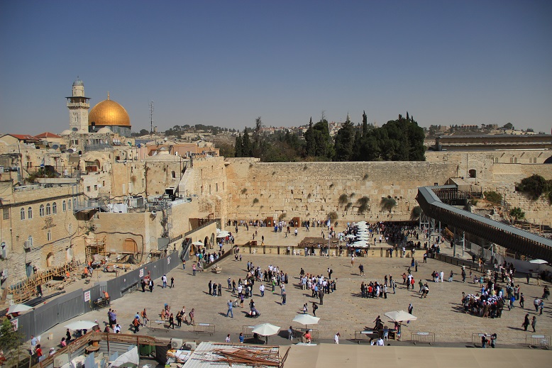 Blick über Klagemauer und Tempelberg in Jerusalem, Israel