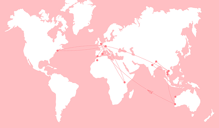 Pink Compass – 6 Jahre auf Reisen Weltkarte